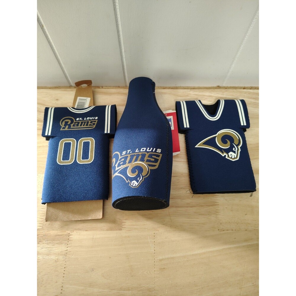 St. Louis Rams Bottle Jersey Koozie by Kolder lot of three.  one is a zip up